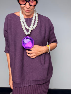 Collana Maxi Perle con Pendente Diamante Viola