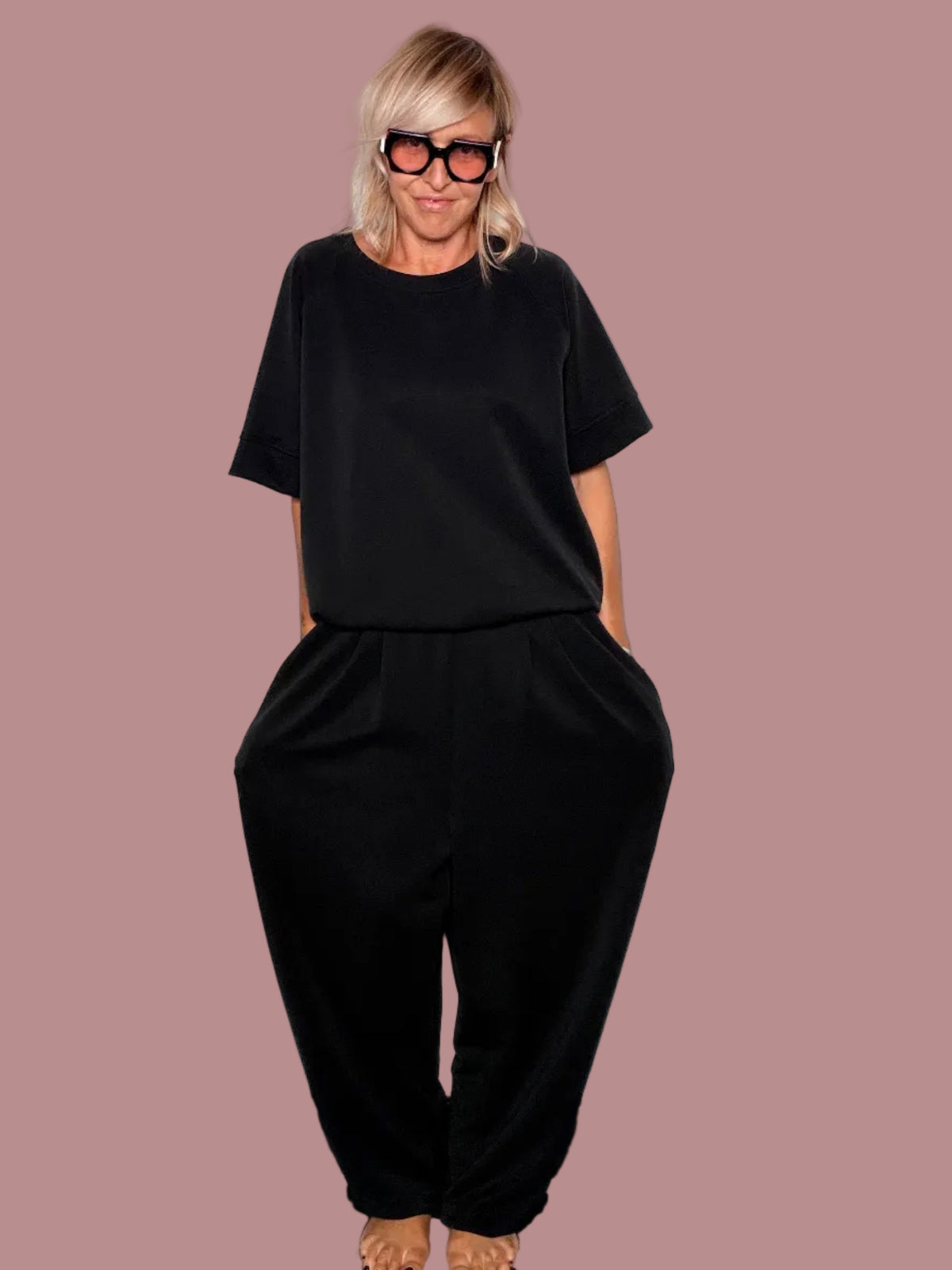 Pantalone Harem Balloon in Modal – Nero / Vino / Marrone