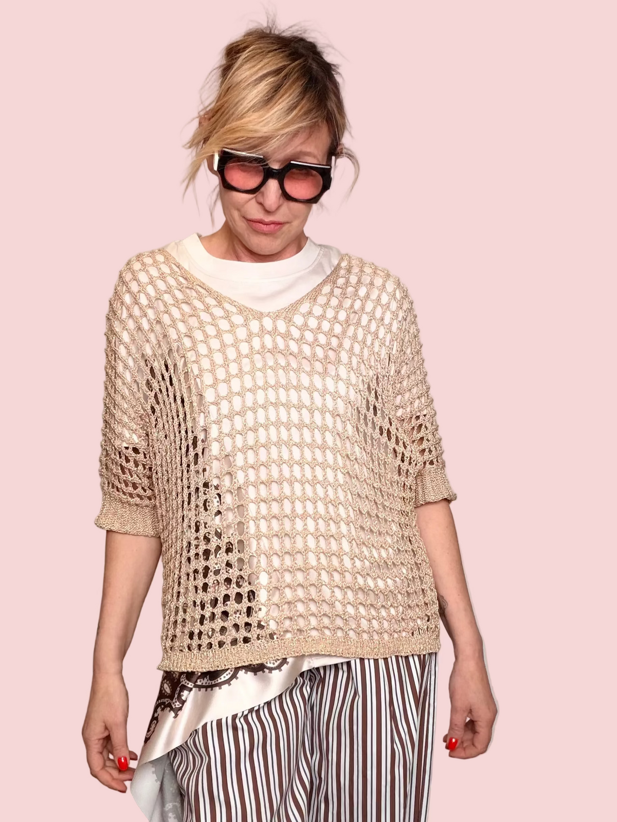 Maglia a Rete Oversize con Lurex
