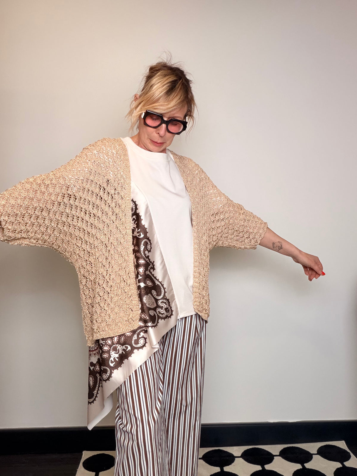 Cardigan Aperto a Rete con Lurex