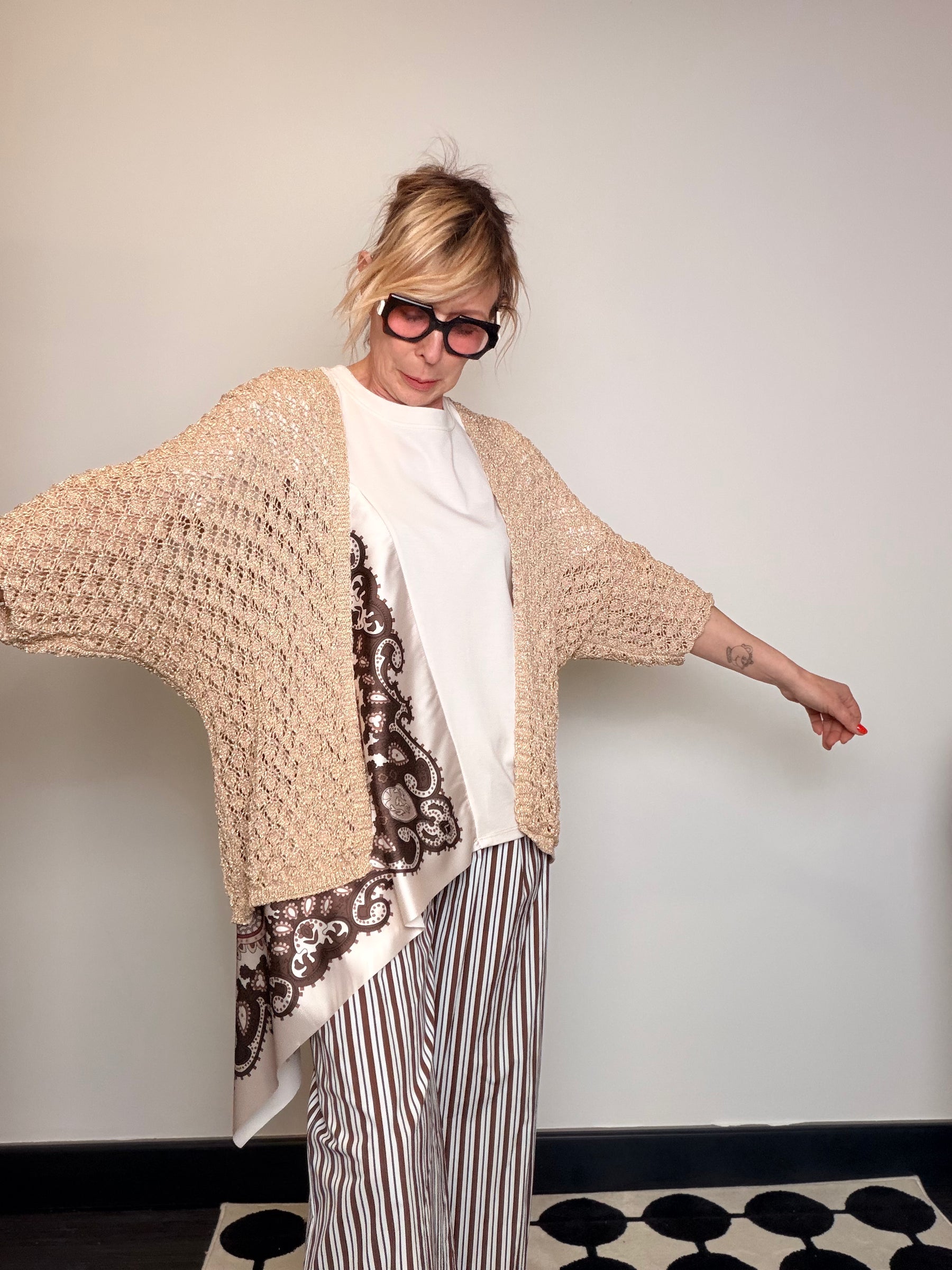Cardigan Aperto a Rete con Lurex
