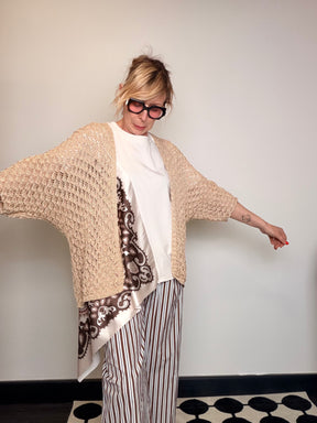 Cardigan Aperto a Rete con Lurex