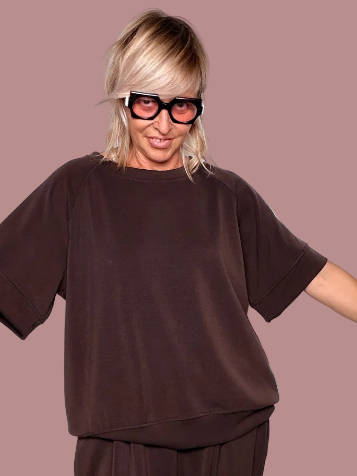 T-shirt Oversize Manica Corta in Modal – Nero / Marrone / Vino / Navy