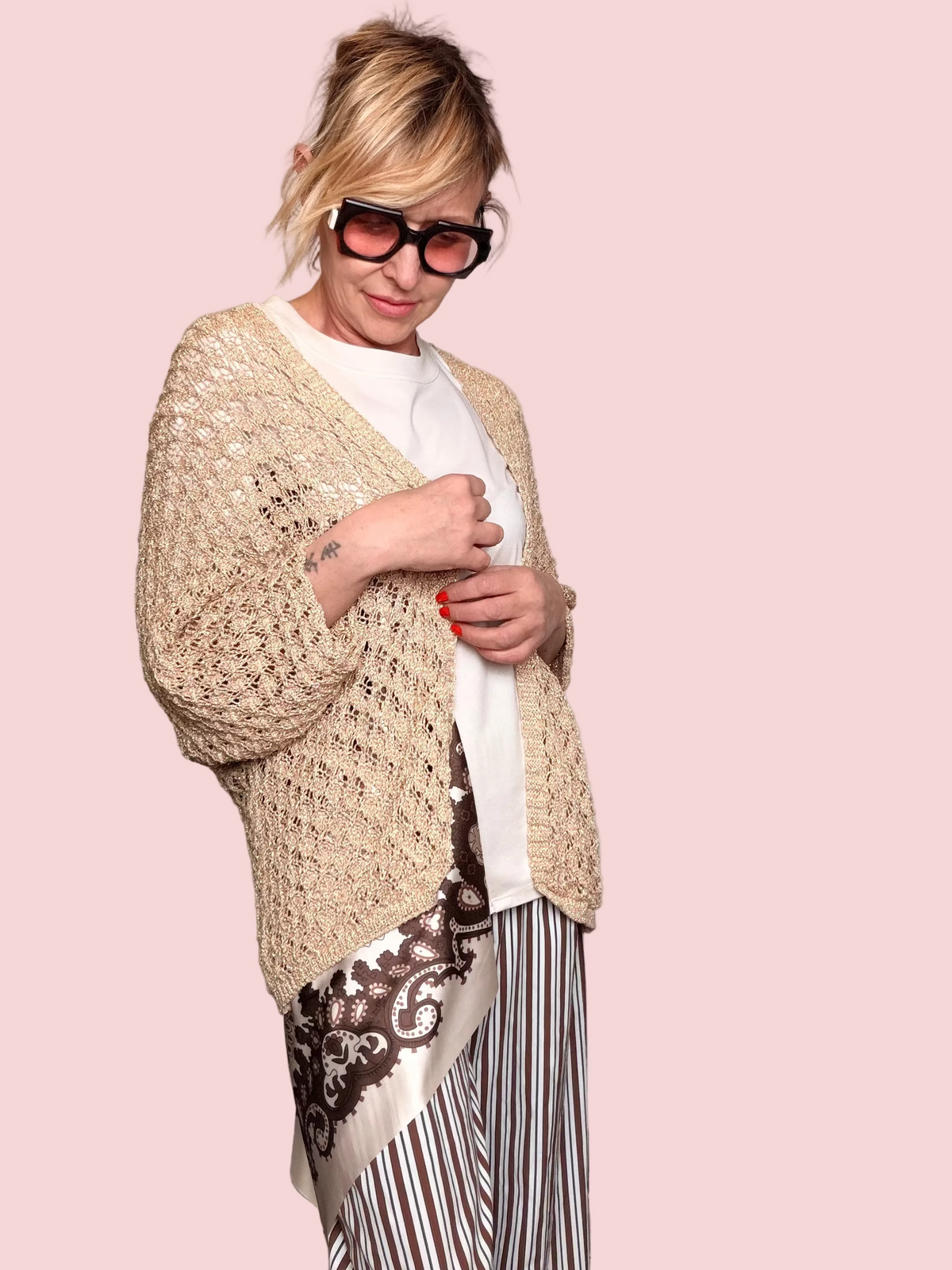 Cardigan Aperto a Rete con Lurex