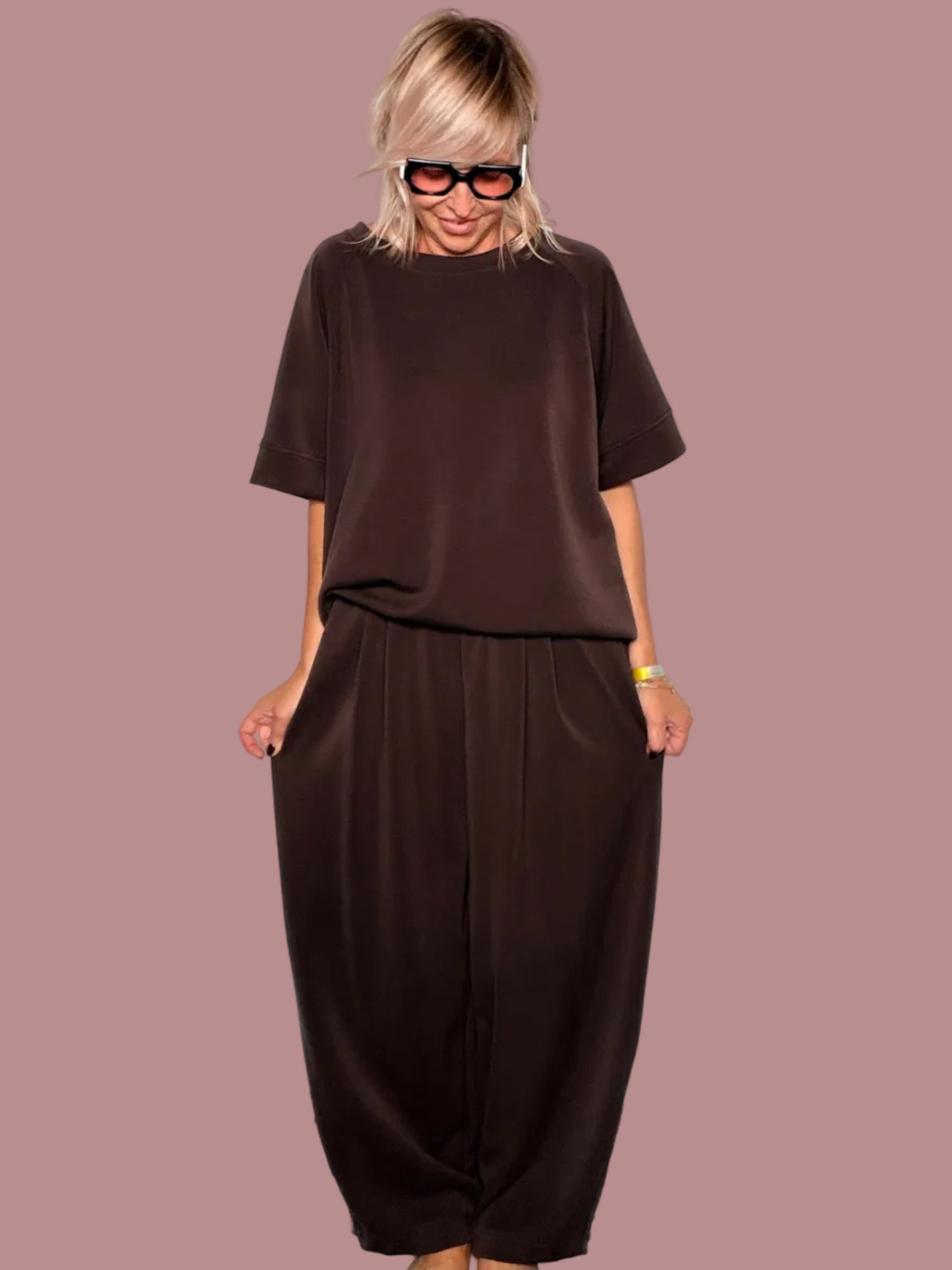 Pantalone Harem Balloon in Modal – Nero / Vino / Marrone