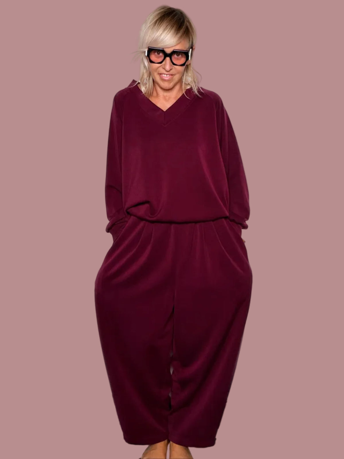 Pantalone Harem Balloon in Modal – Nero / Vino / Marrone