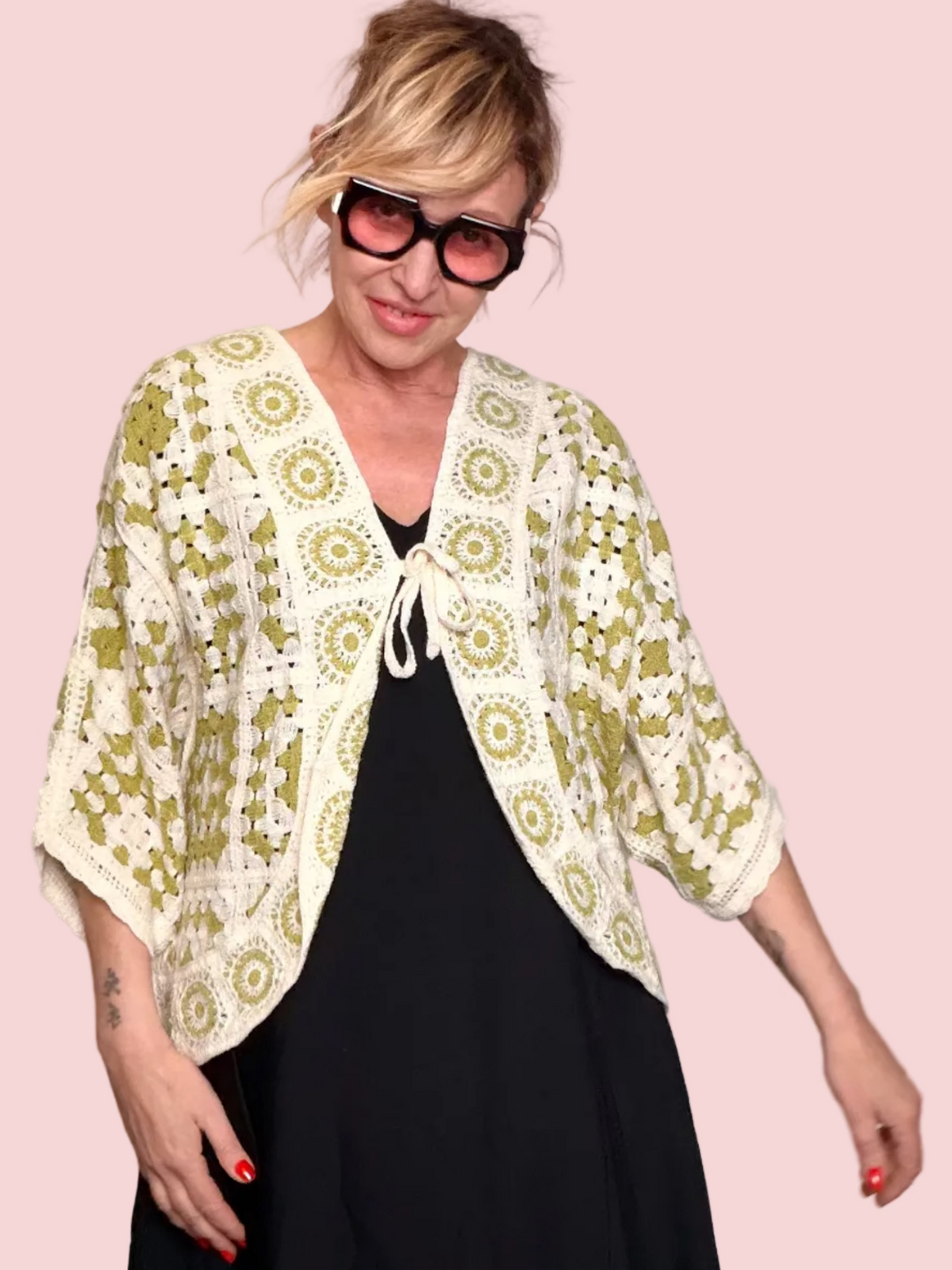 Cardigan Crochet Granny Square — Verde Salvia / Panna