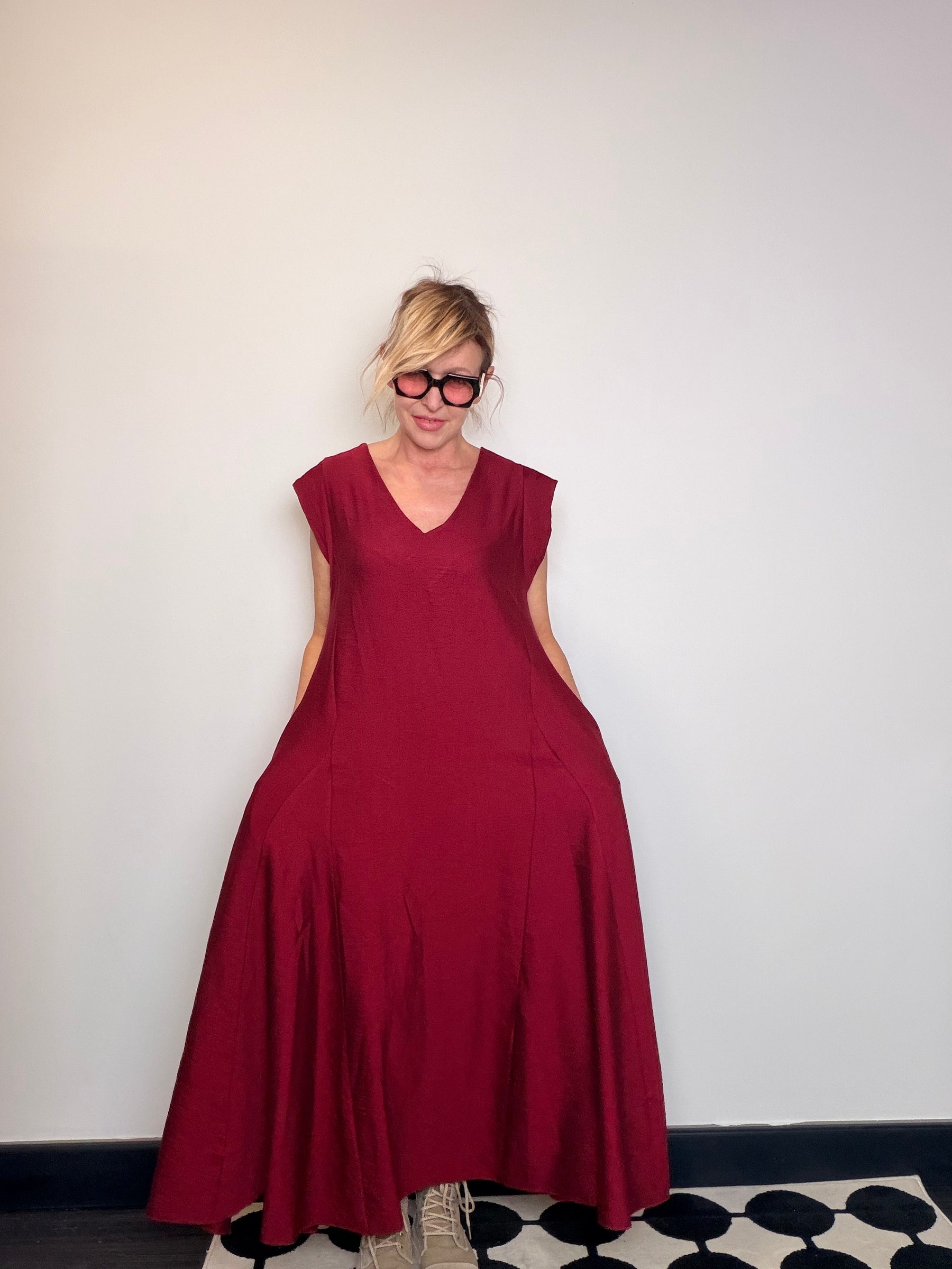 Abito Maxi Svasato in misto viscosa — Scollo a V (Copia)