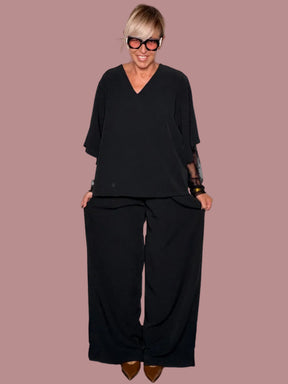 Completo Blusa Kimono + Pantalone Palazzo Nero – Inserto Pizzo