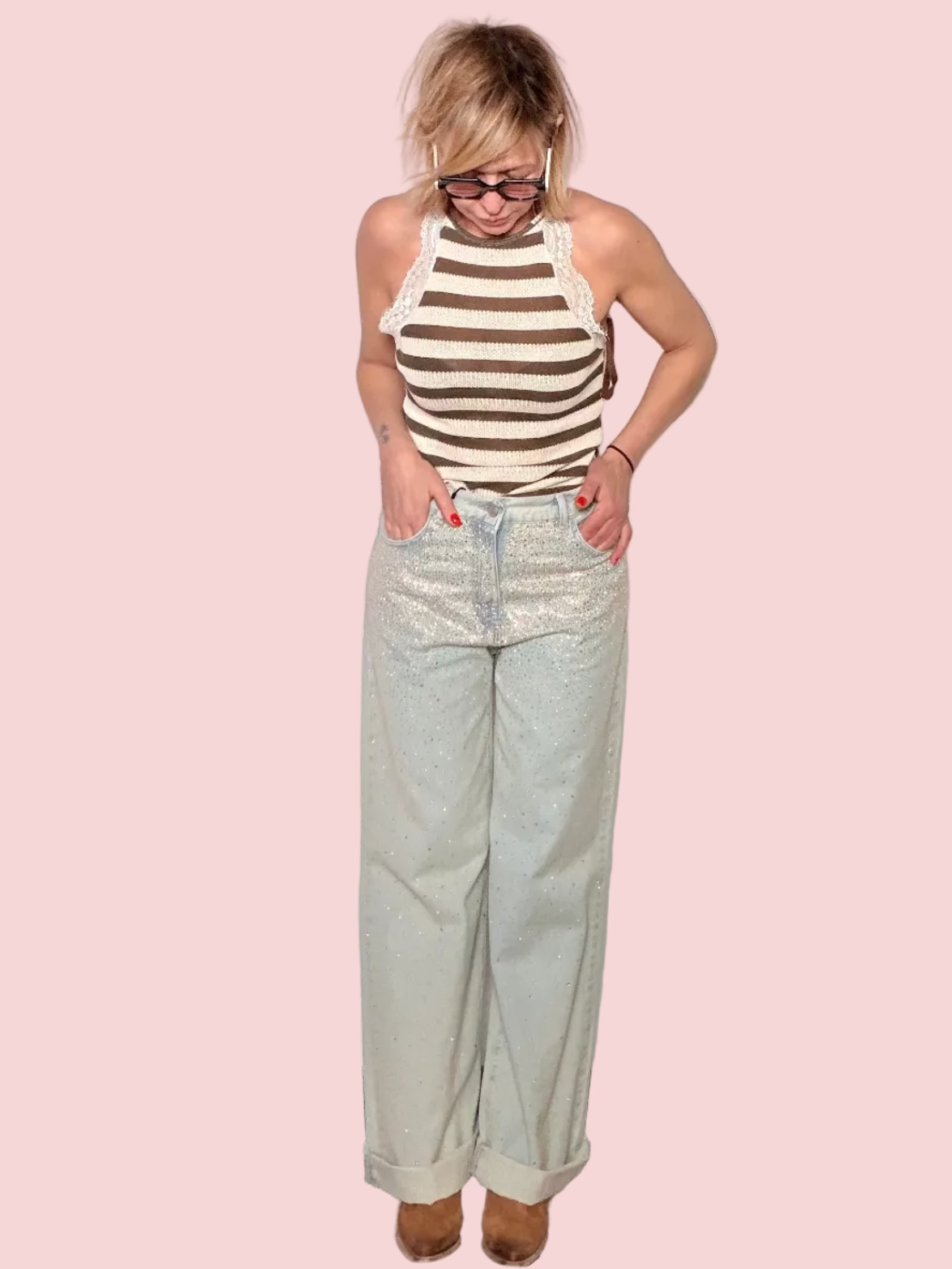 Jeans Glitter Argentati