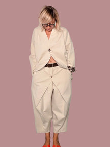 Pantalone Punto Milano Cammello Pannello Incrociato Drappeggiato