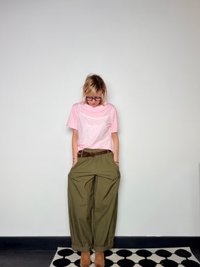 Pantalone Baggy con Pince — Verde Militare / Nero