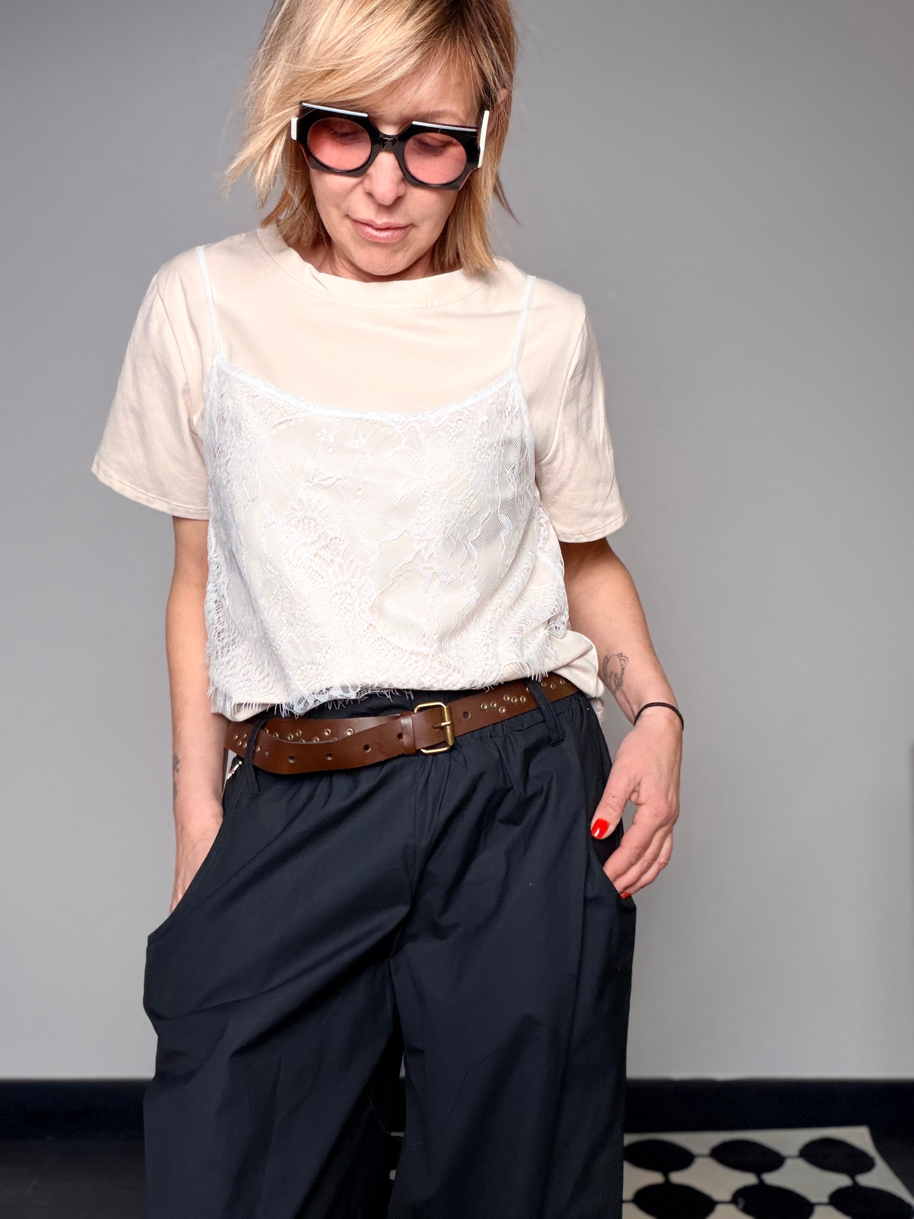 Pantalone Baggy con Pince — Verde Militare / Nero