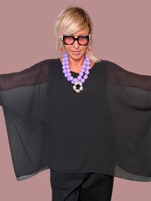 Blusa Oversize Pipistrello in Georgette – Marrone / Nero | FEMALE