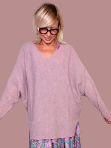 Maglia Oversize Scollo V Maniche Kimono – Viola / Nero / Rosa / Cammello