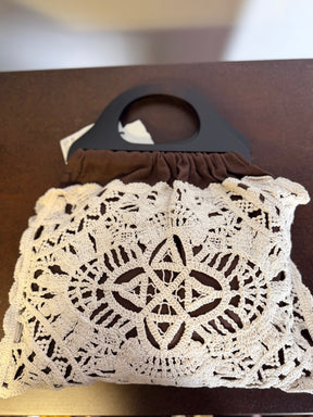 Borsa Crochet con Manici in Legno — Panna / Marrone