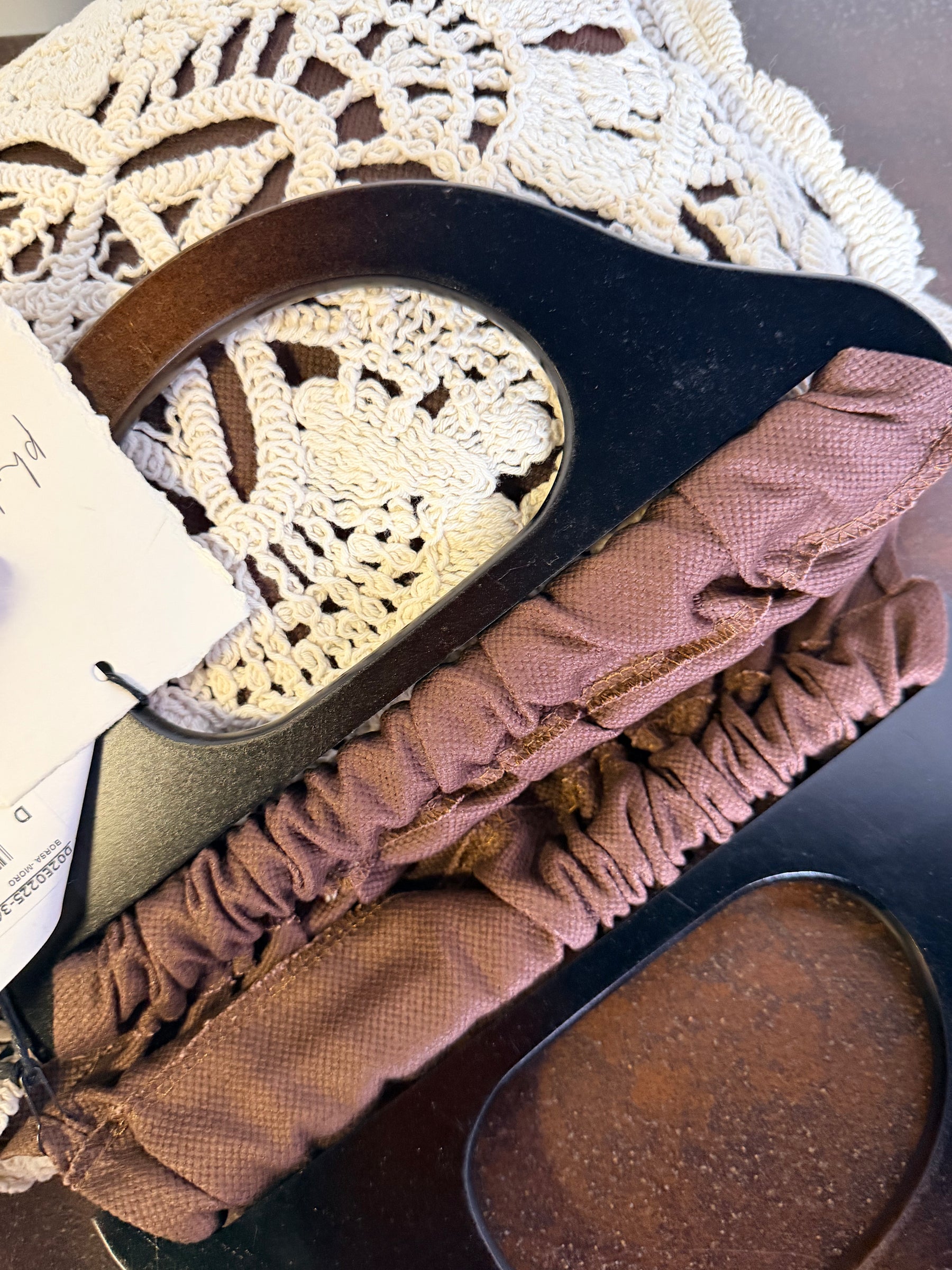 Borsa Crochet con Manici in Legno — Panna / Marrone