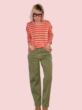 Jeans Leggero Boyfriend — Verde Militare / Cammello