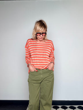 Jeans Leggero Boyfriend — Verde Militare / Cammello