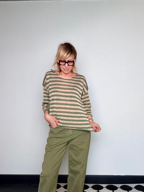 Jeans Leggero Boyfriend — Verde Militare / Cammello