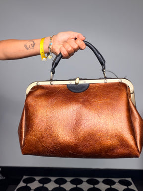 Doctor Bag pelle Cognac Bronzo Metallizzato – Chiusura a Morsa Vintage