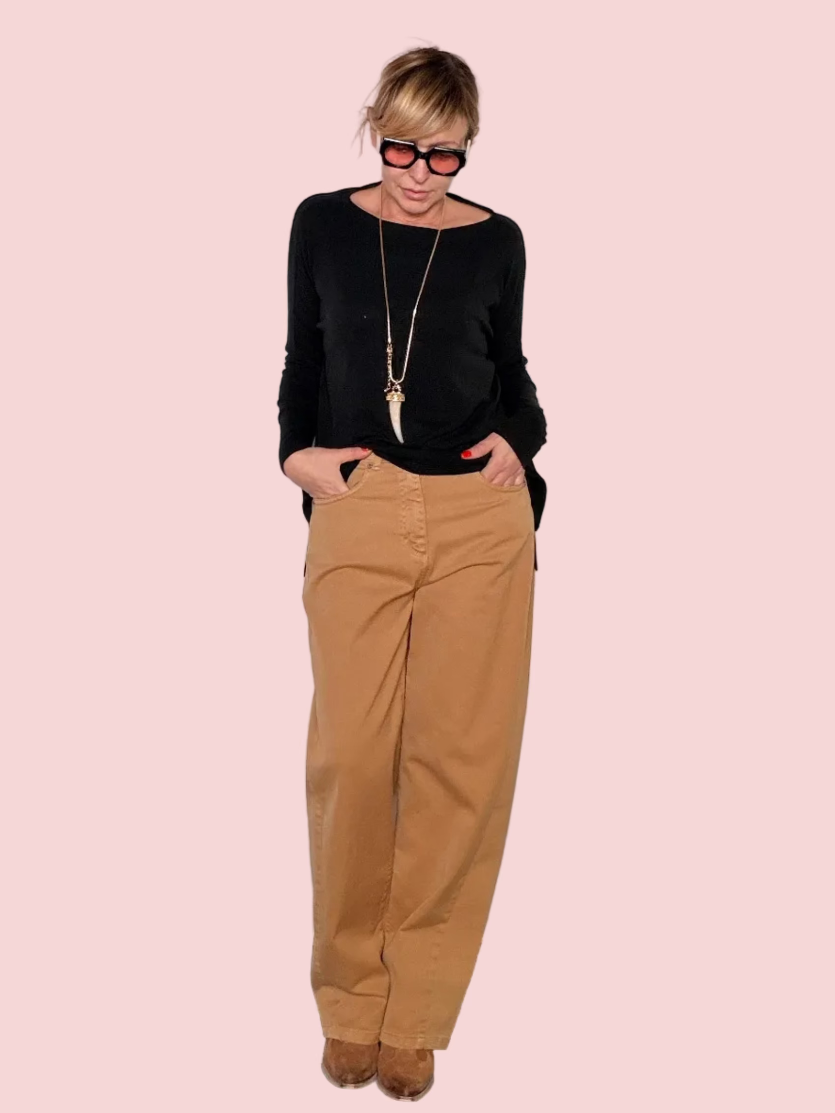 Jeans Leggero Boyfriend — Verde Militare / Cammello