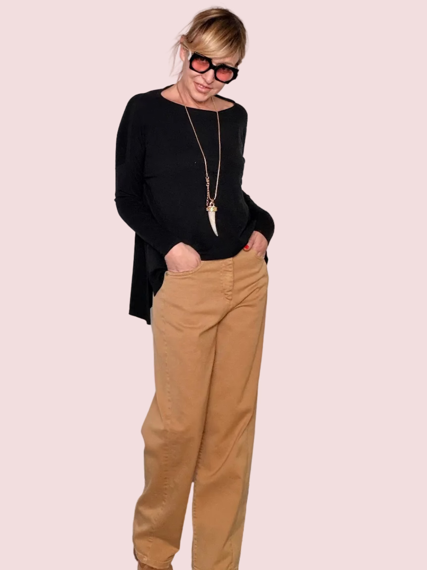 Jeans Leggero Boyfriend — Verde Militare / Cammello