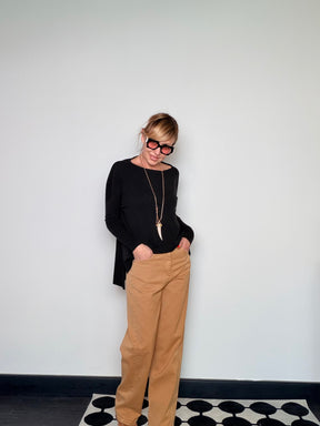 Jeans Leggero Boyfriend — Verde Militare / Cammello