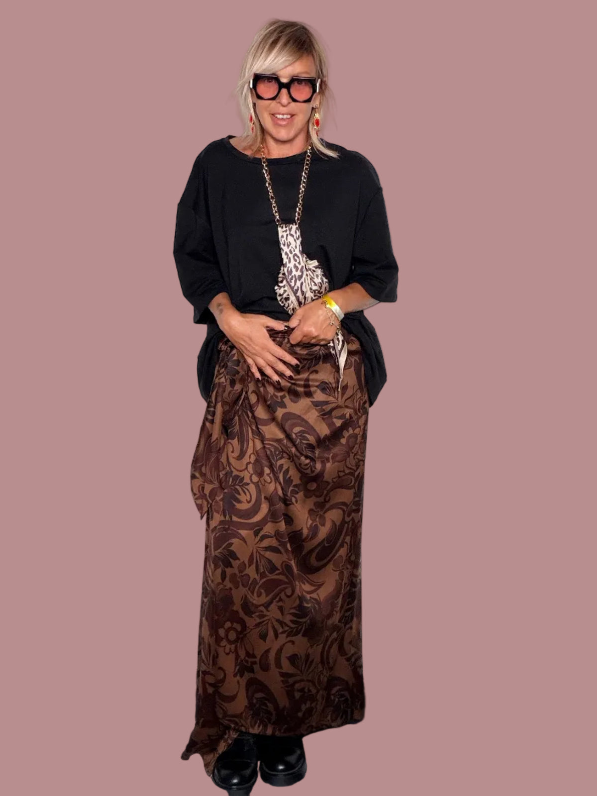 Gonna Pareo Maxi Damasco Marrone – 100% Viscosa