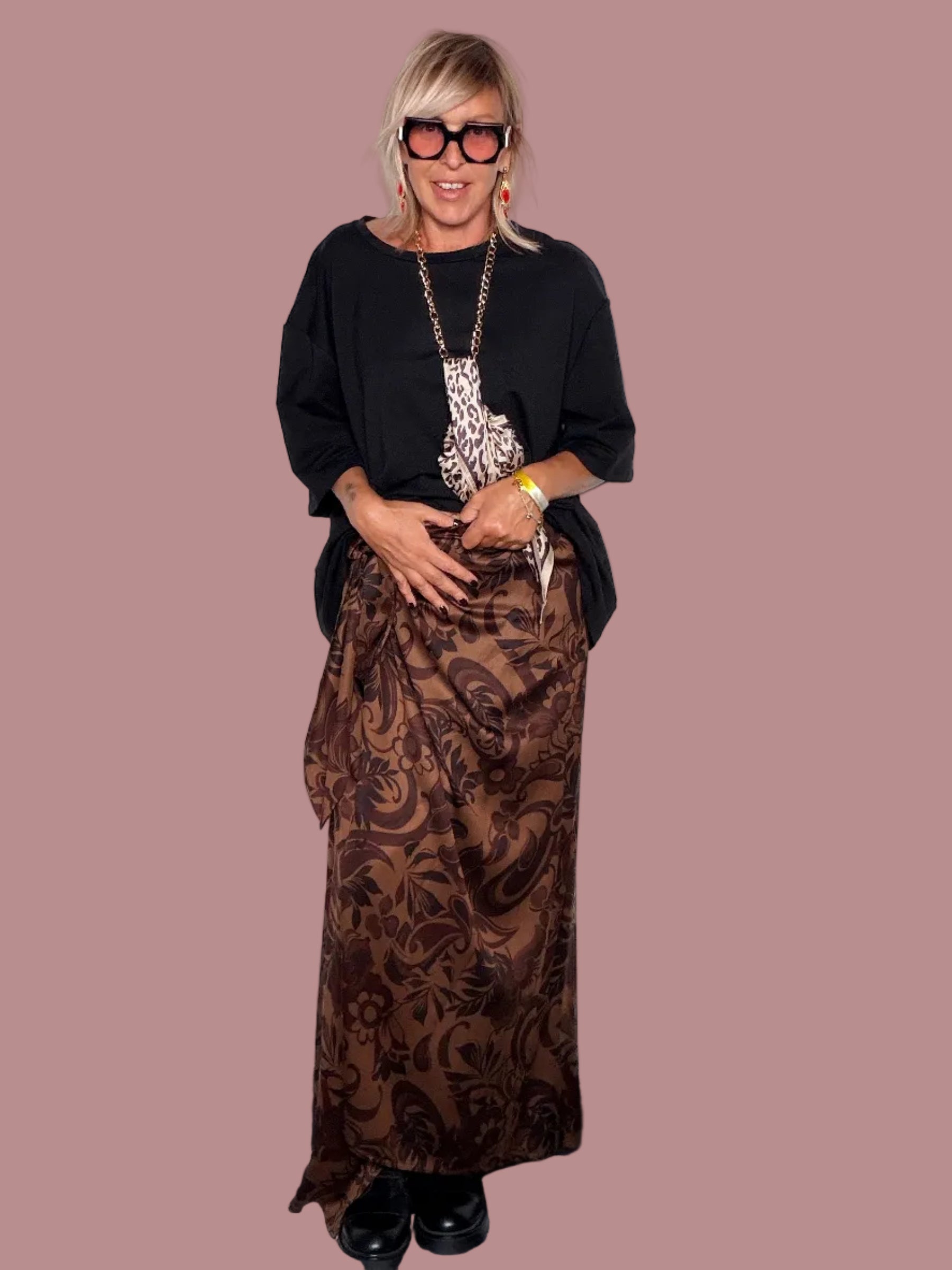 Gonna Pareo Maxi Damasco Marrone – 100% Viscosa