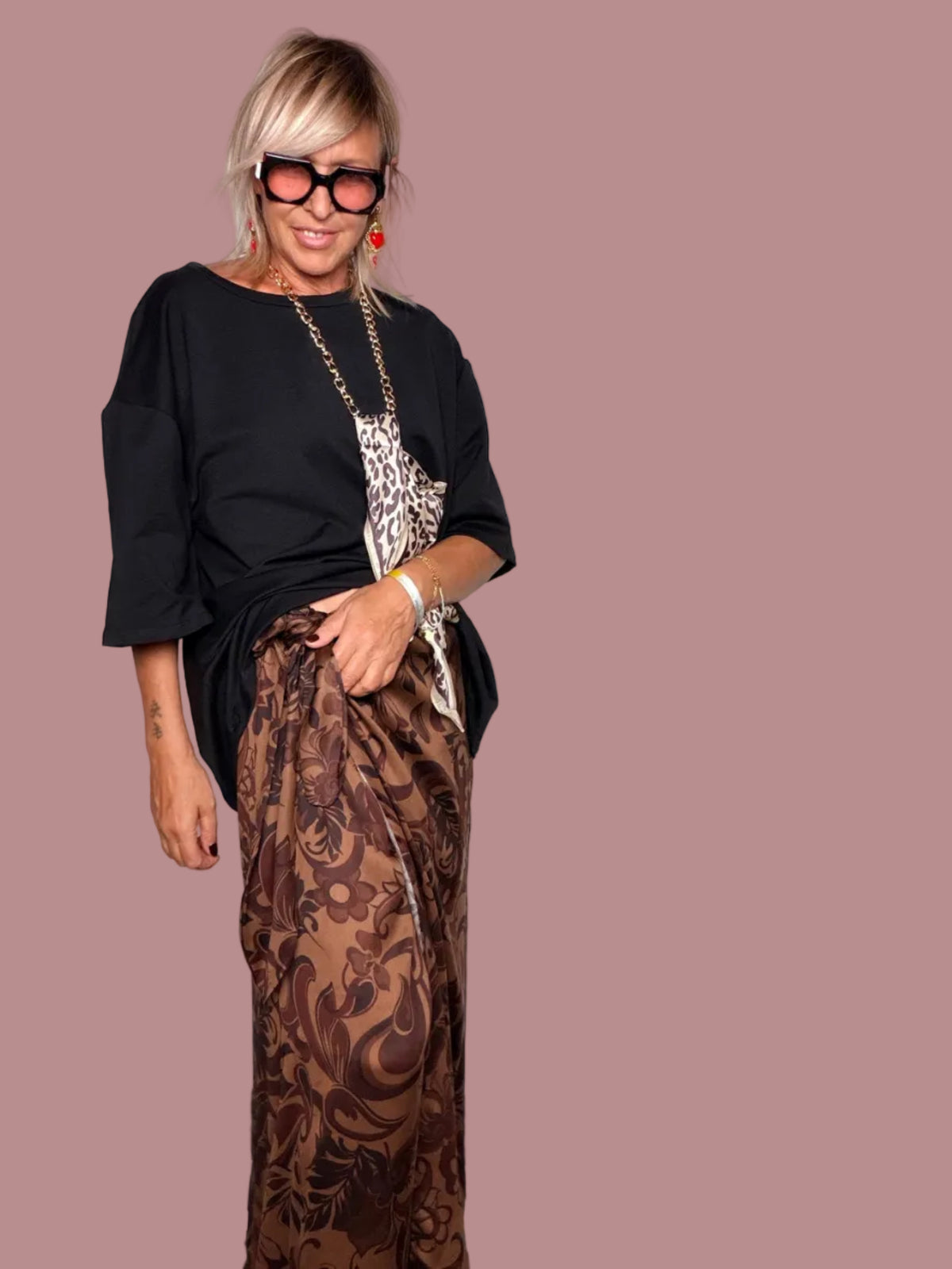 Gonna Pareo Maxi Damasco Marrone – 100% Viscosa