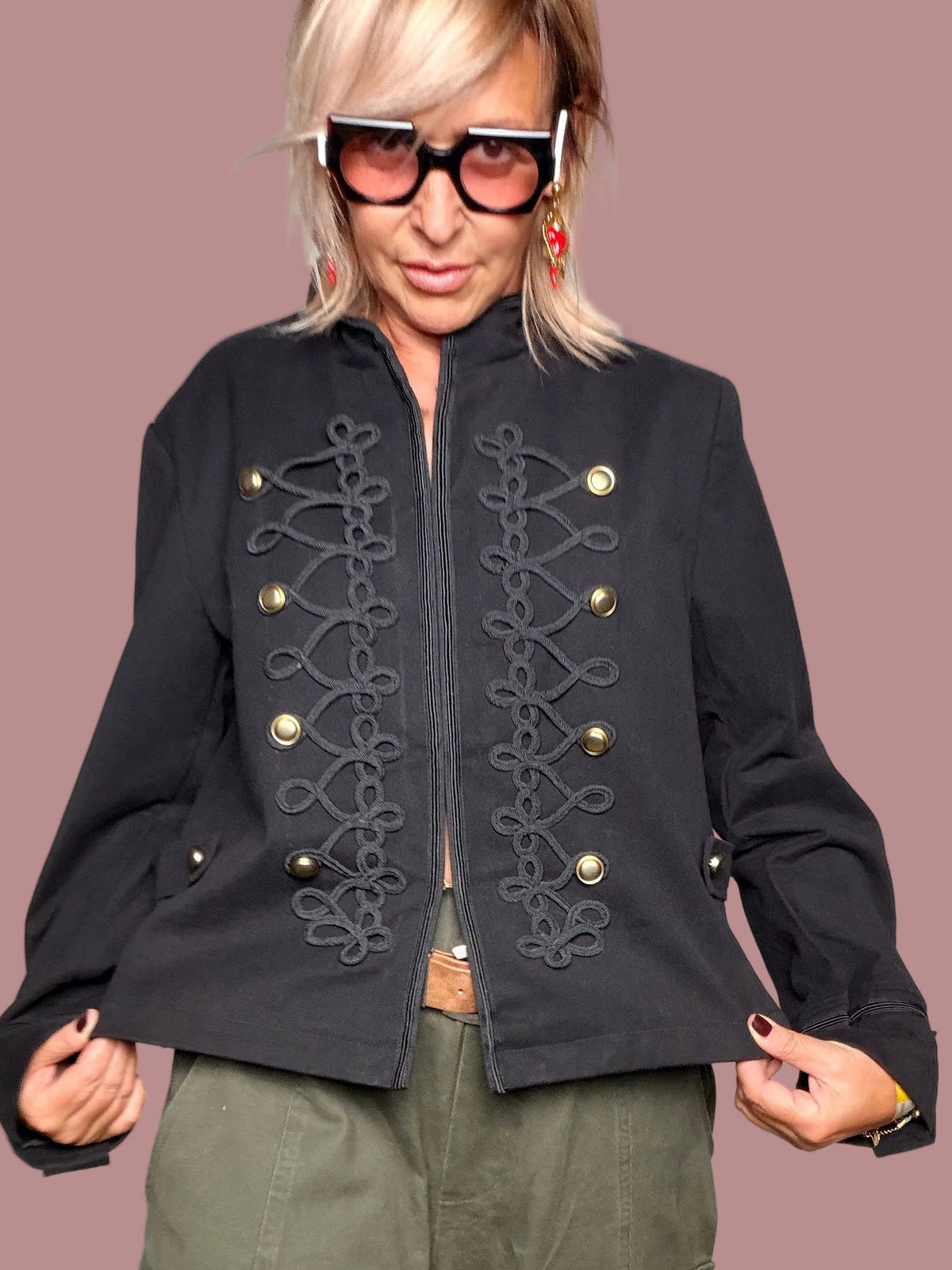 Giacca Napoleone Militare con Brandebourgs – Nero / Verde Militare