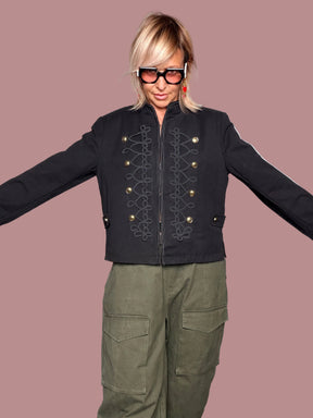 Giacca Napoleone Militare con Brandebourgs – Nero / Verde Militare