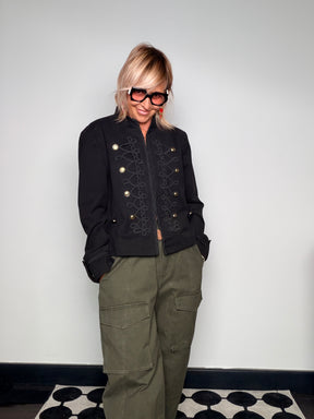 Giacca Napoleone Militare con Brandebourgs – Nero / Verde Militare