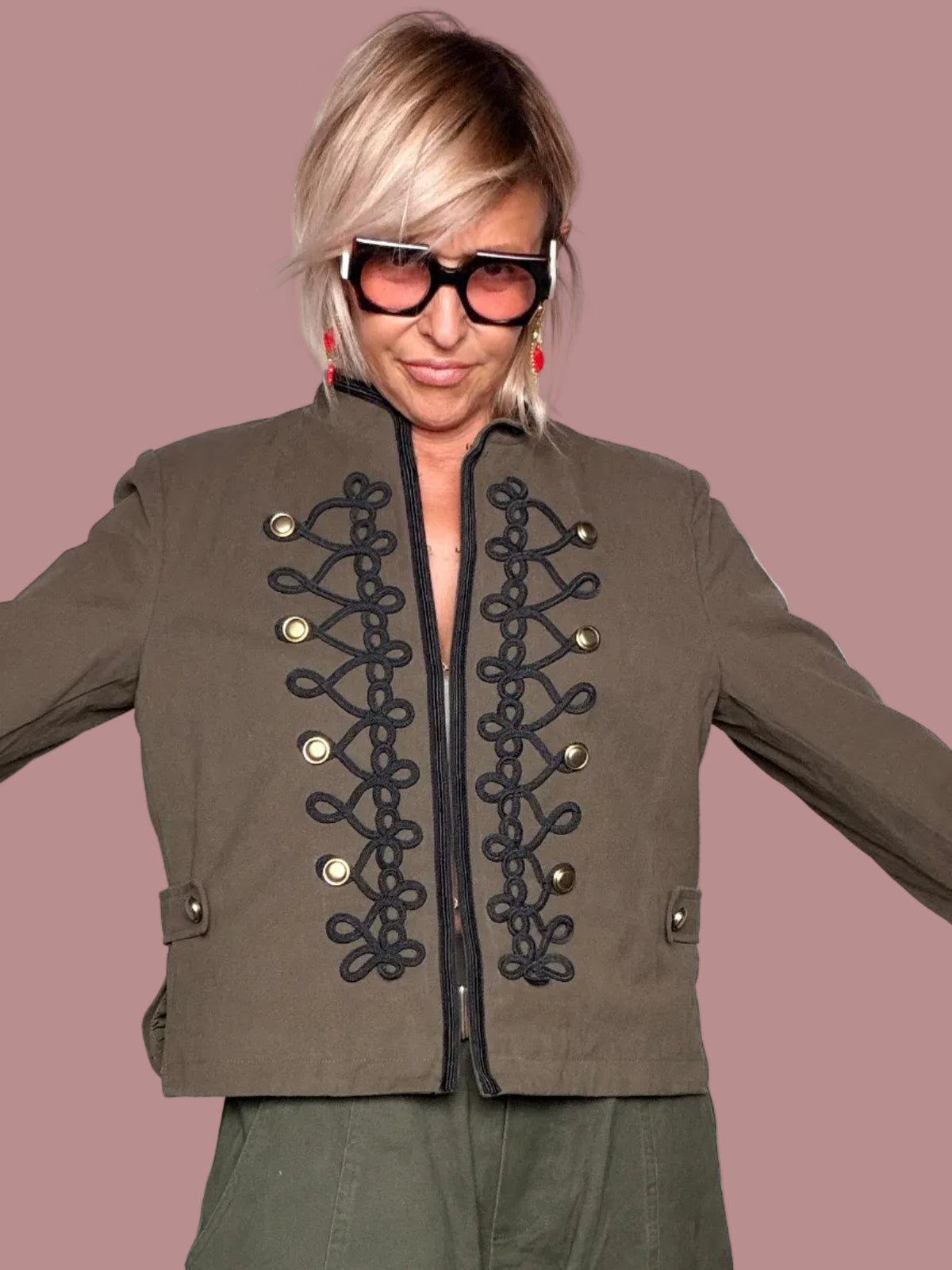 Giacca Napoleone Militare con Brandebourgs – Nero / Verde Militare