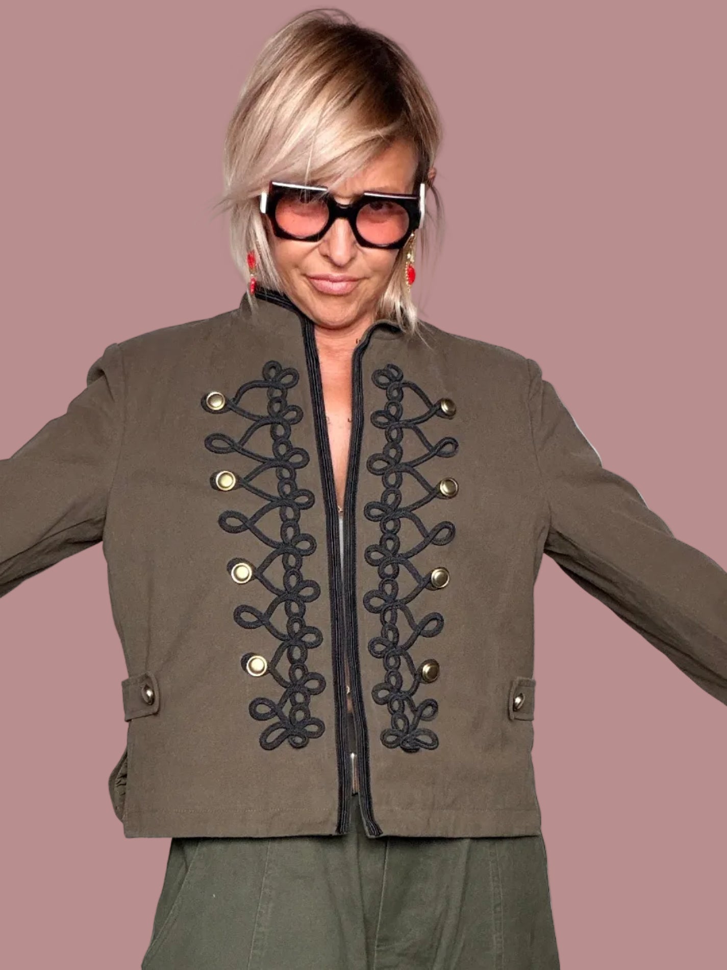 Giacca Napoleone Militare con Brandebourgs – Nero / Verde Militare