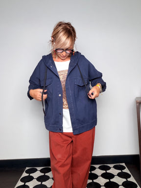 Giacca jeans con cappuccio moro e blu