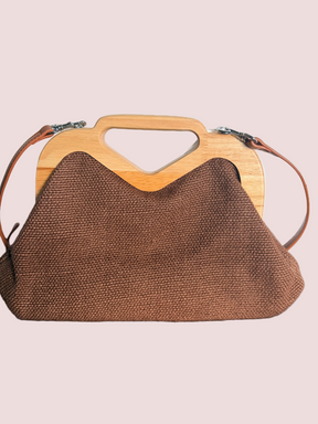 Borsa in Iuta con Manico in Legno e Tracolla
