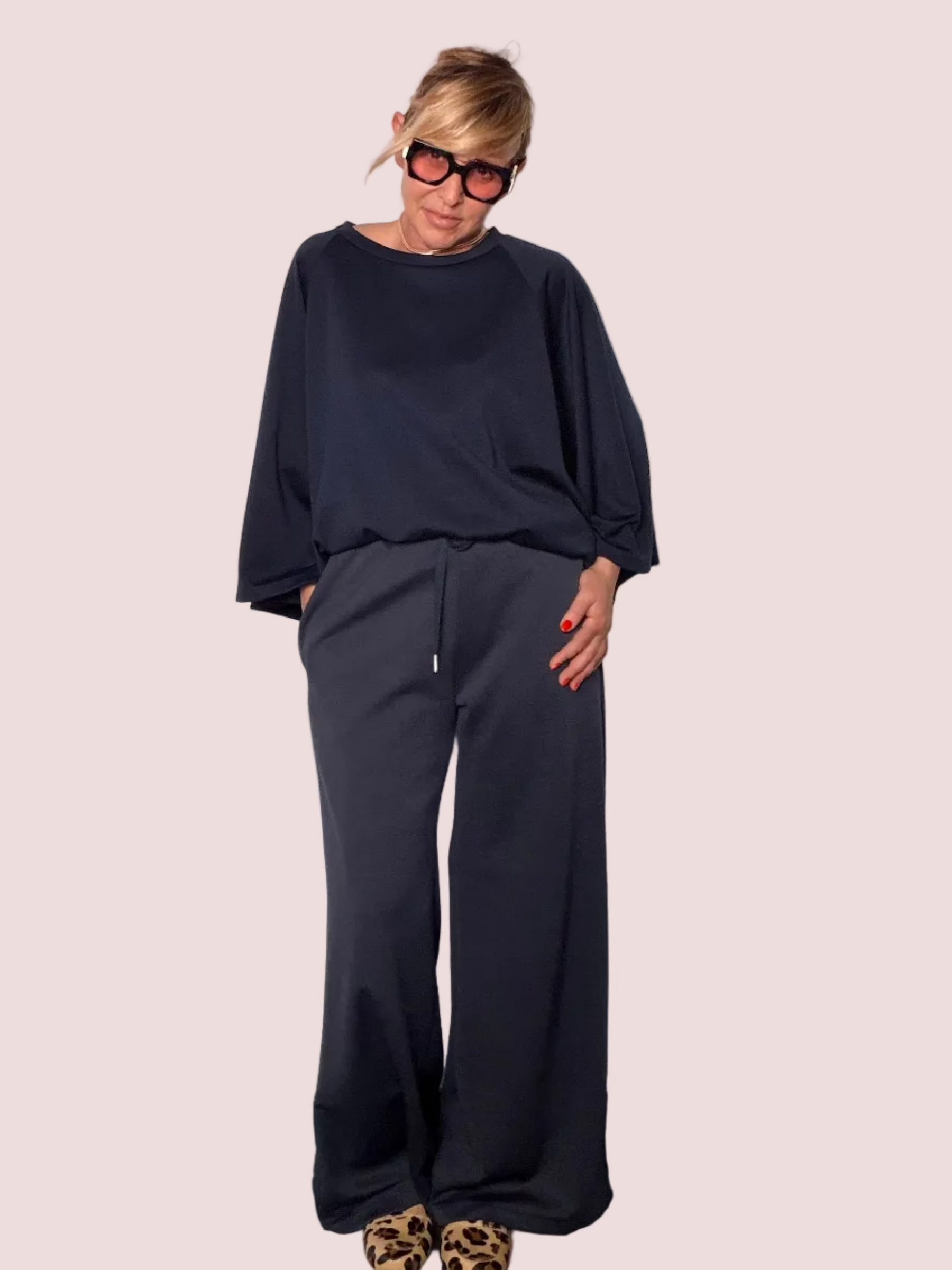 Pantalone Palazzo Wide Leg – Navy / Beige