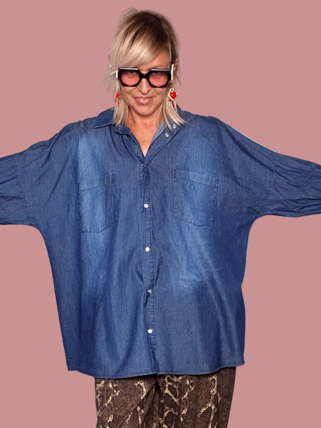 Camicia Jeans Over Pipistrello