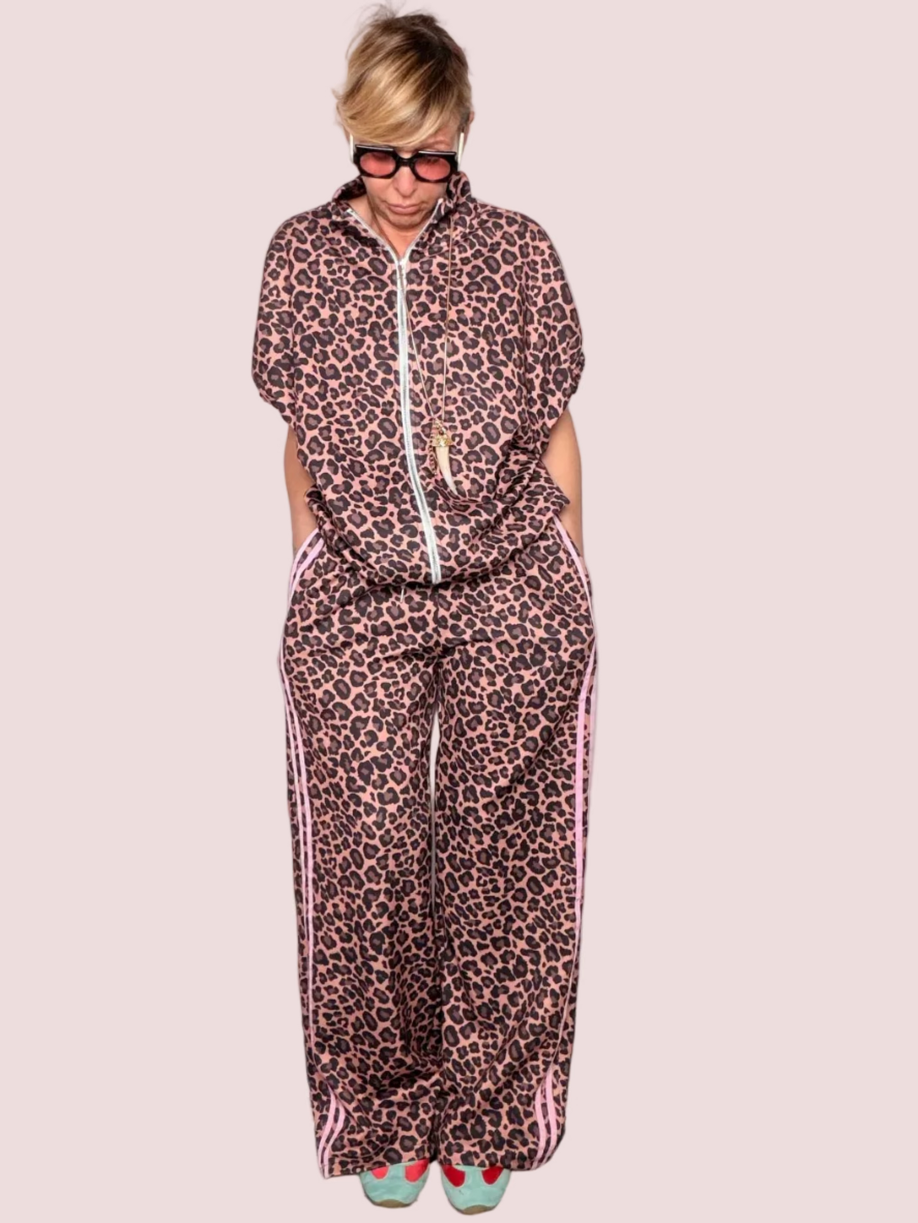 Completo Donna Leopardato Rosa — Felpa + Pantalone