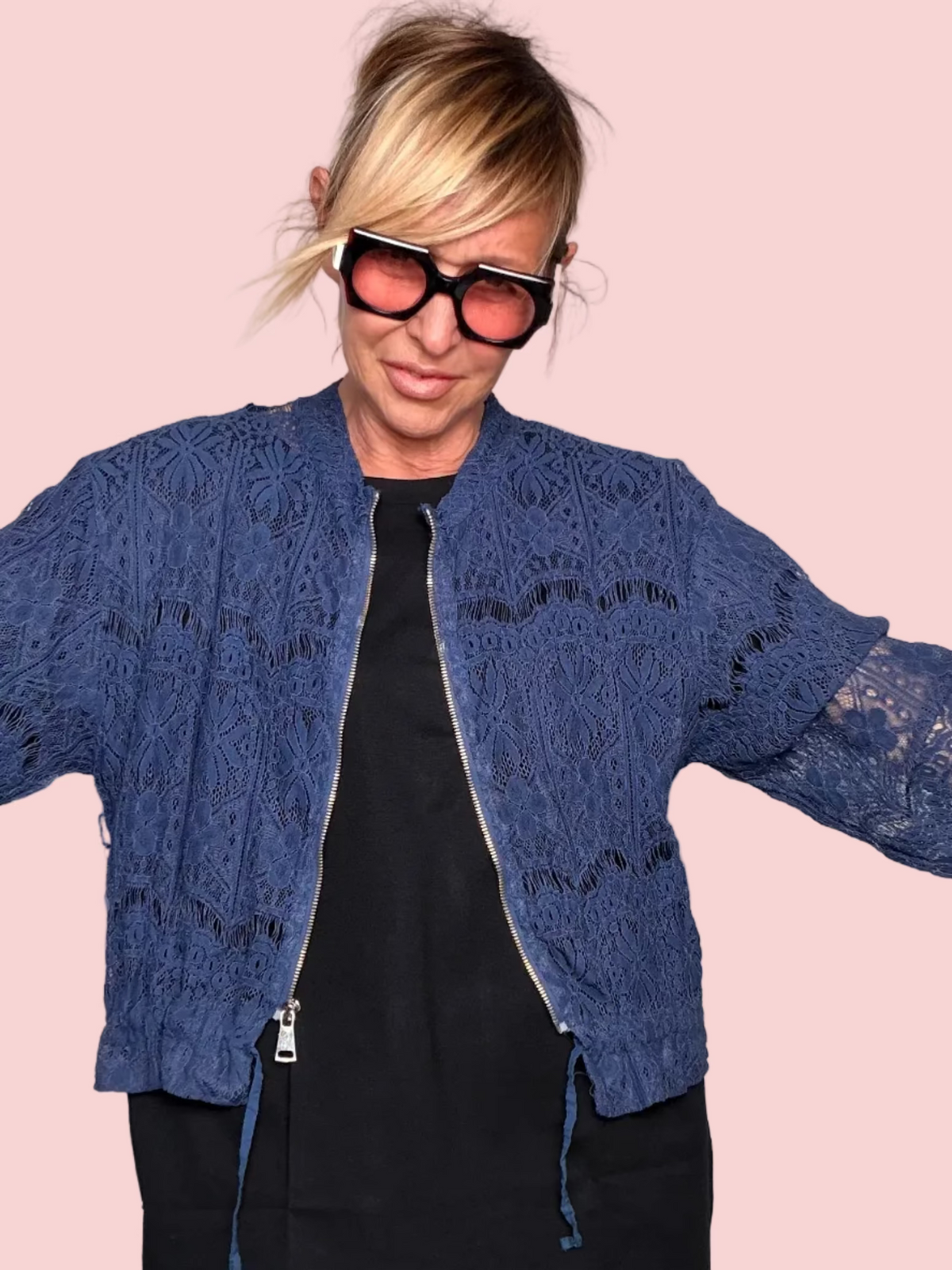 Bomber in Pizzo – Nero / Blu