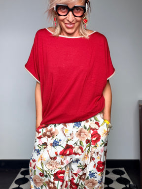 Pantalone Balloon Floreale Maxi Bianco