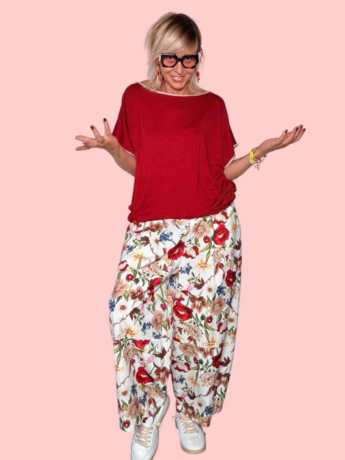 Pantalone Balloon Floreale Maxi Bianco