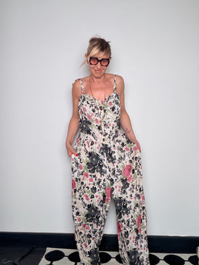 Tuta Pantalone Floreale – Rosa / Blu