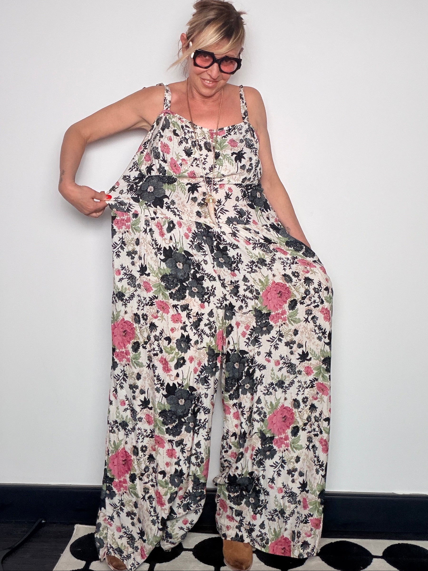 Tuta Pantalone Floreale – Rosa / Blu