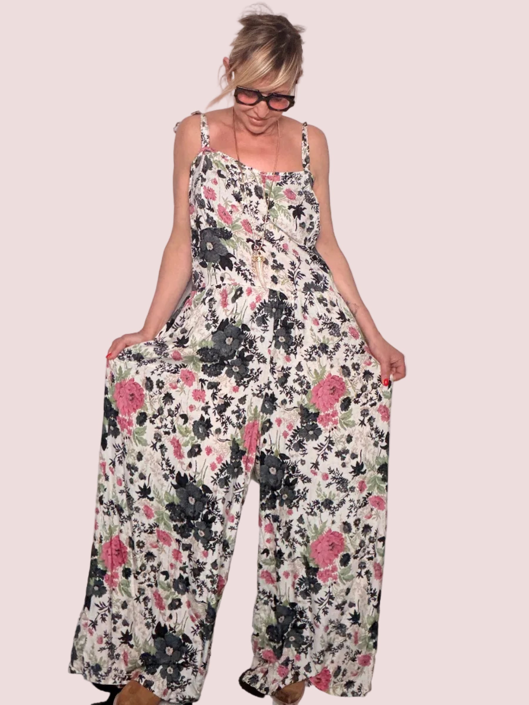 Tuta Pantalone Floreale – Rosa / Blu