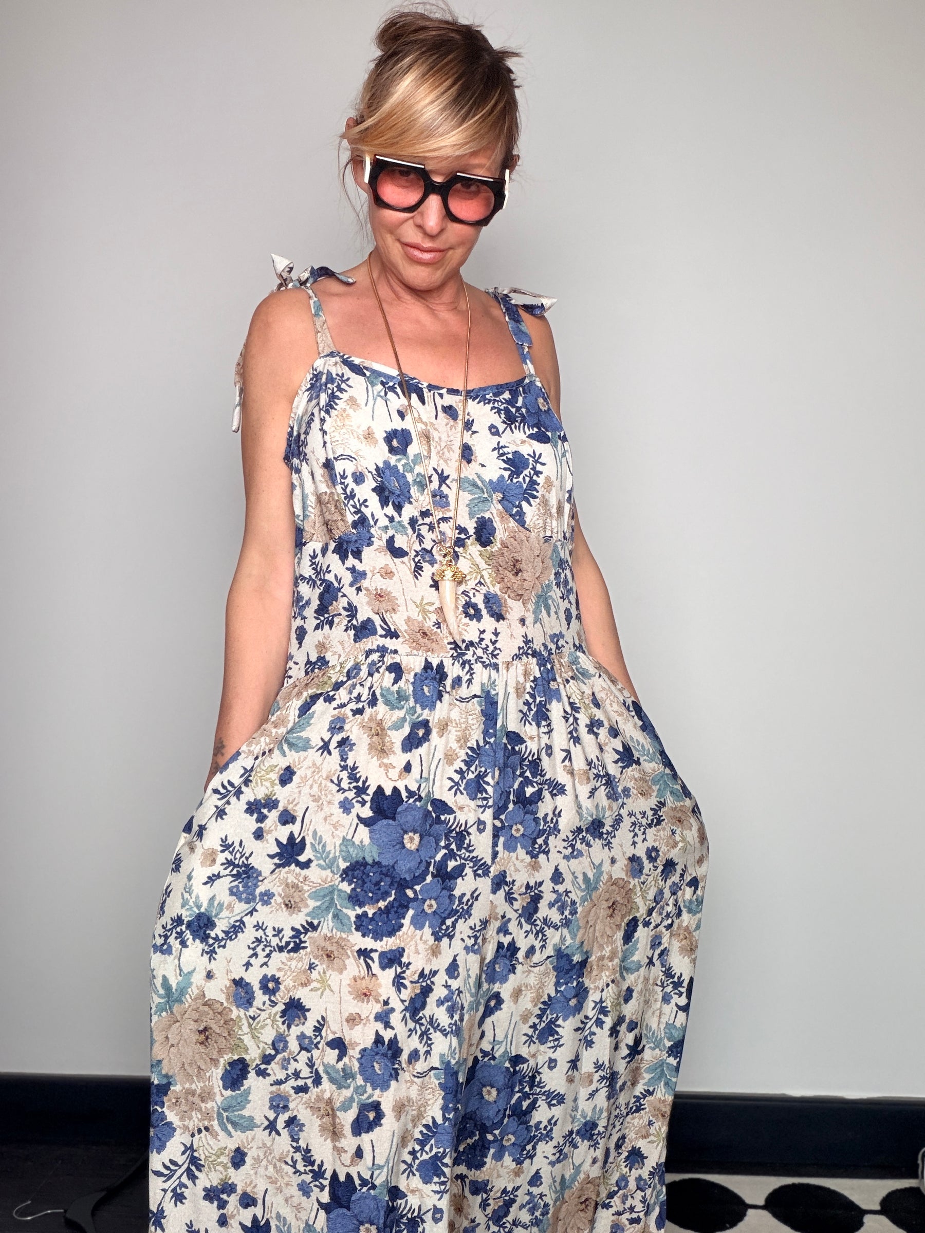 Tuta Pantalone Floreale – Rosa / Blu