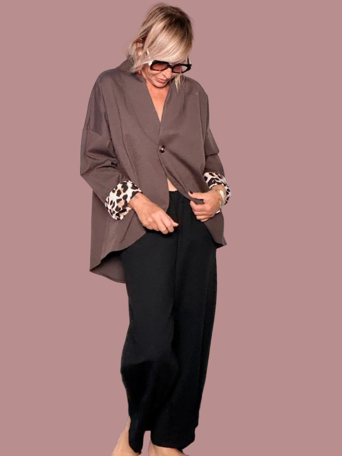 Pantalone Punto Milano – Moka con Risvolto Animalier