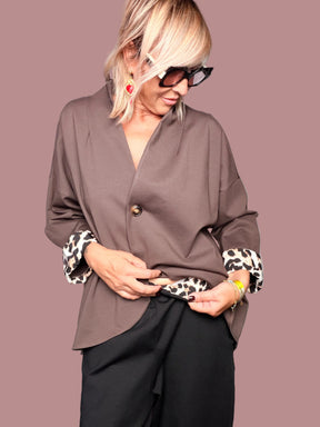 Pantalone Punto Milano – Moka con Risvolto Animalier